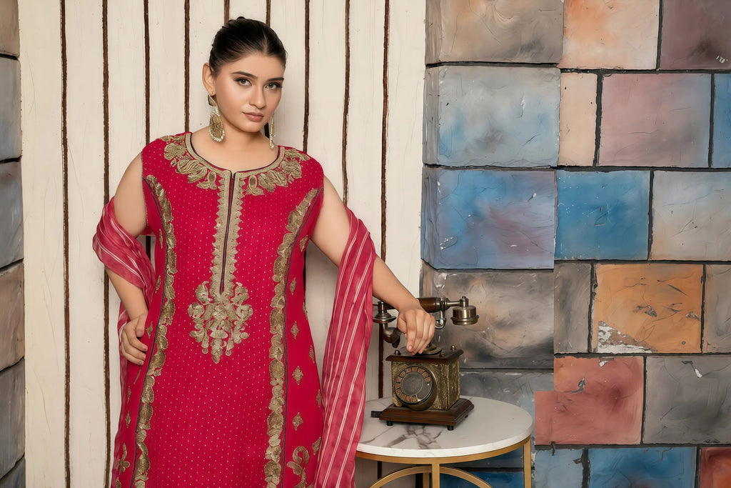 Luxury Chiffon Frock with Handmade Embroidery & Sequins – Embroidery Detail | BG Creation | RB-793F