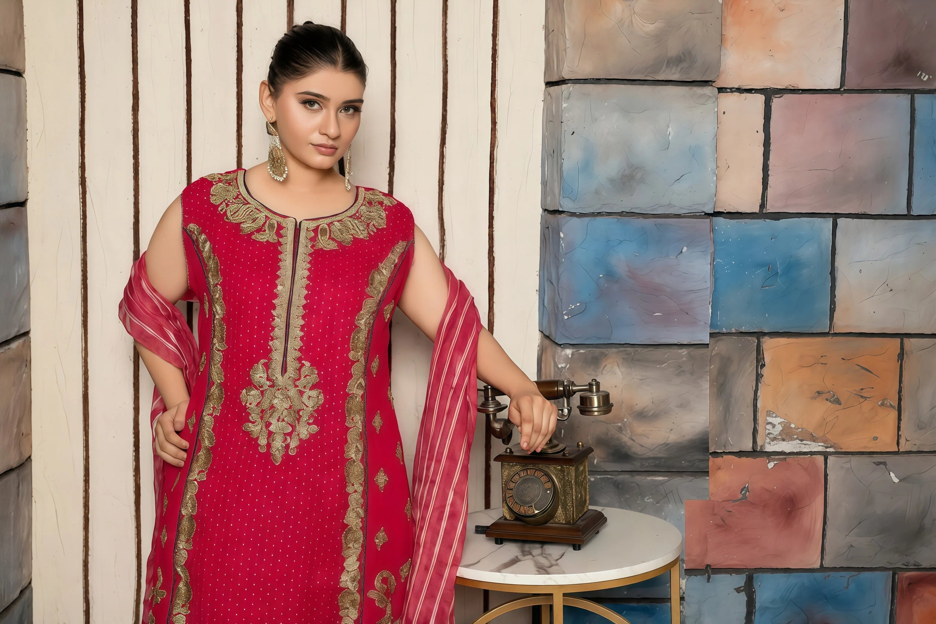 Luxury Chiffon Frock with Handmade Embroidery & Sequins – Embroidery Detail | BG Creation | RB-793F