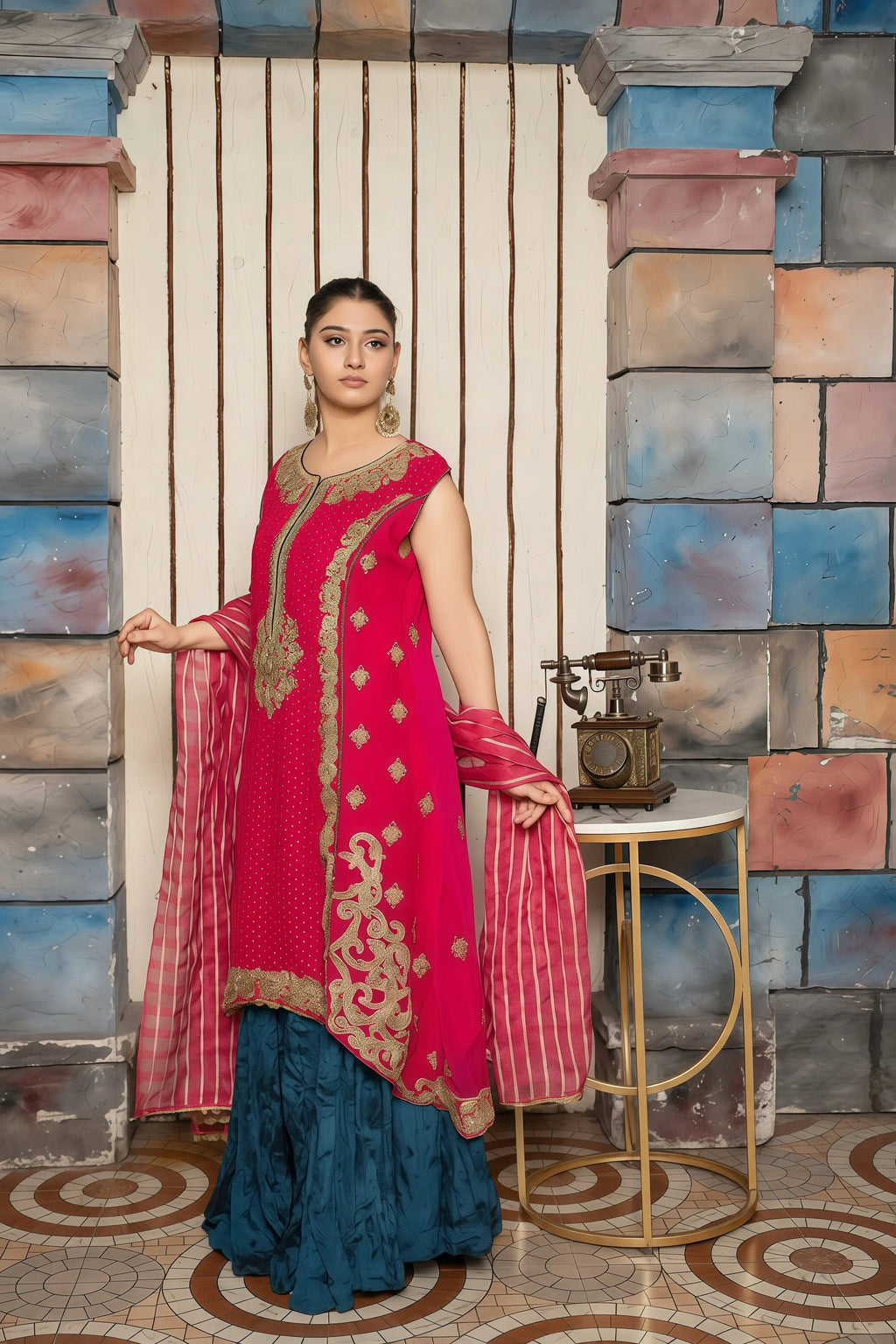 Luxury Chiffon Frock with Handmade Embroidery & Sequins – Front Pose | BG Creation | RB-793F