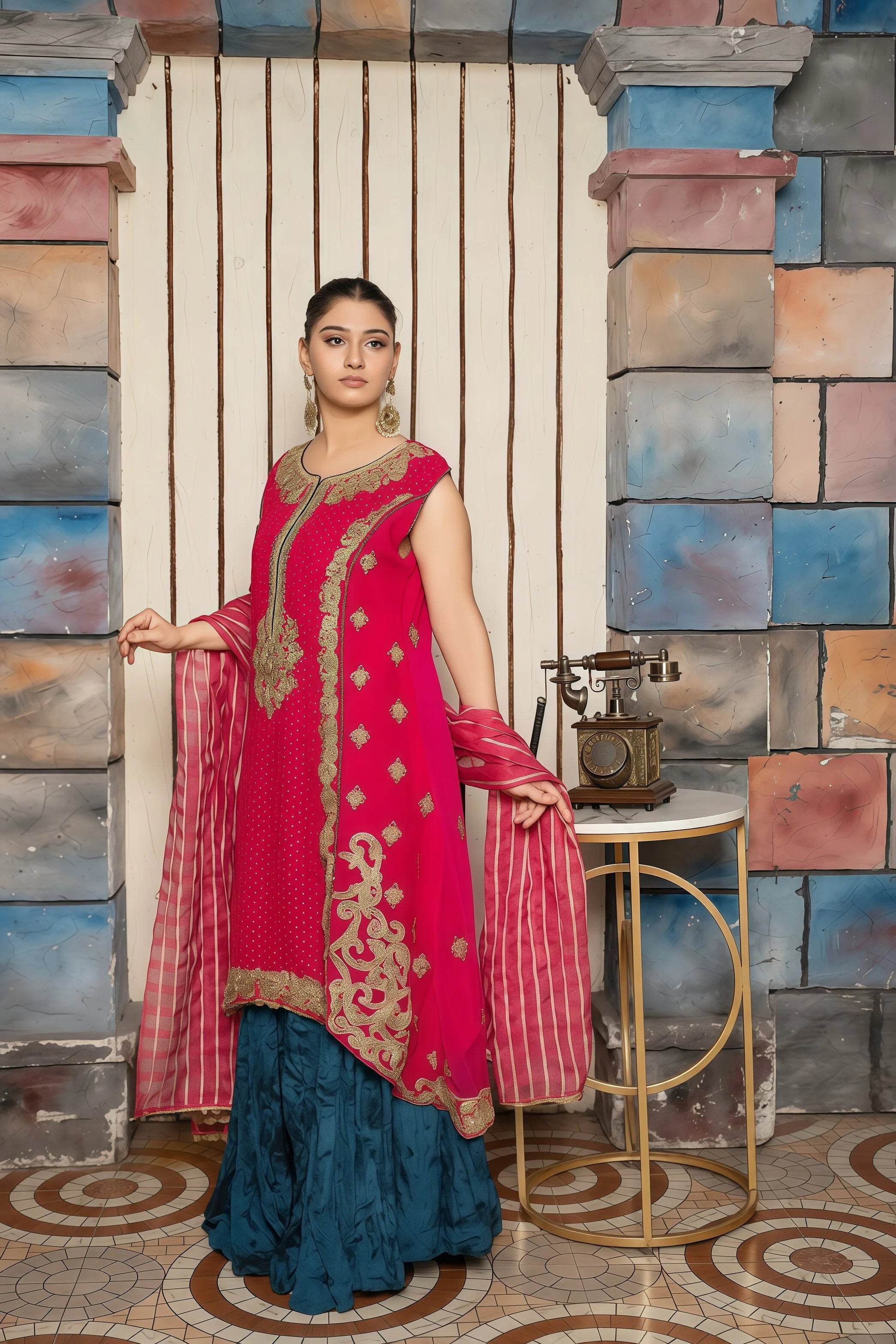 Luxury Chiffon Frock with Handmade Embroidery & Sequins – Front Pose | BG Creation | RB-793F