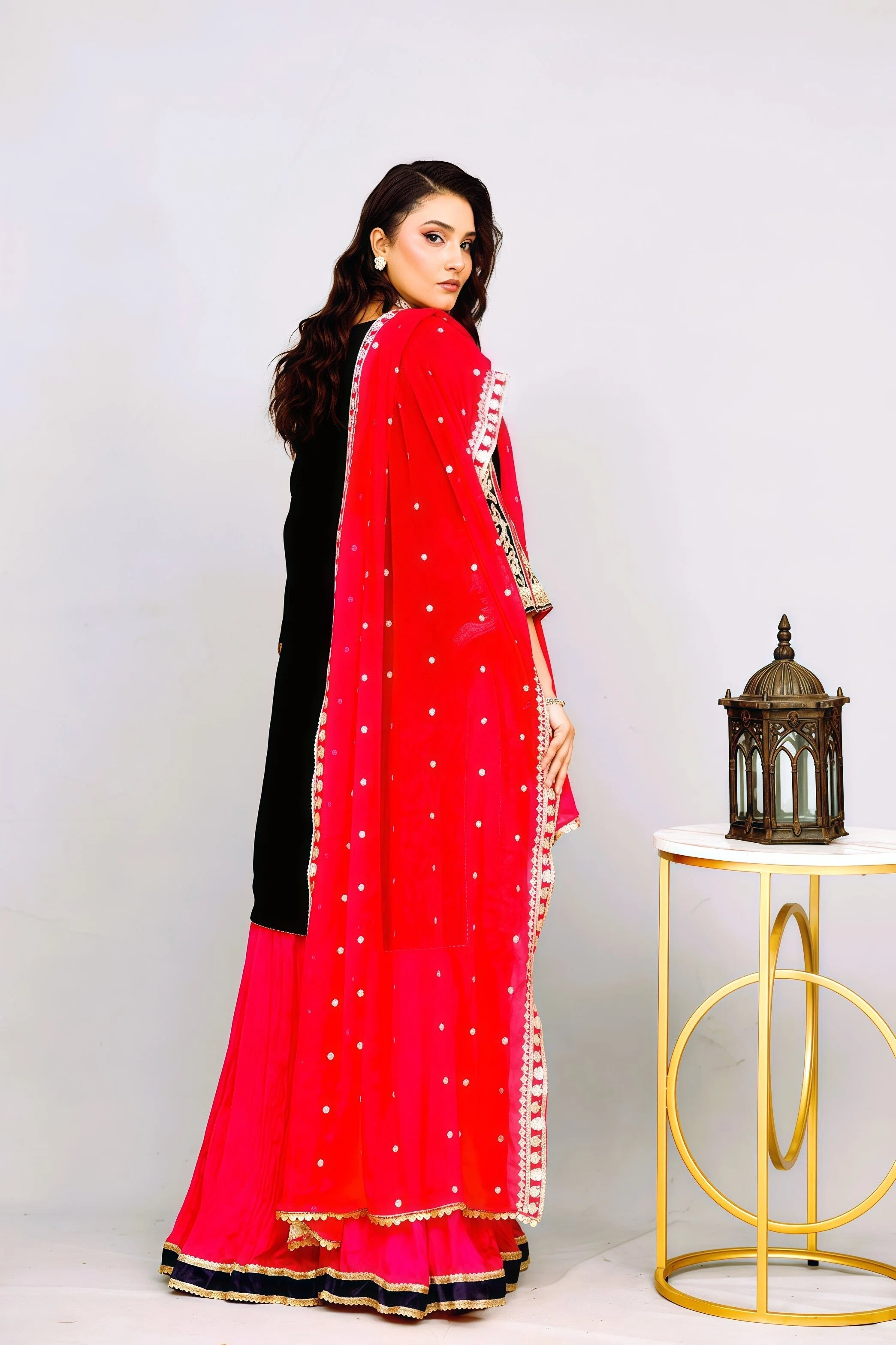 Premium Chiffon Suit with Embroidery & Crush Sharara – Side View | BG Creation | BD-829