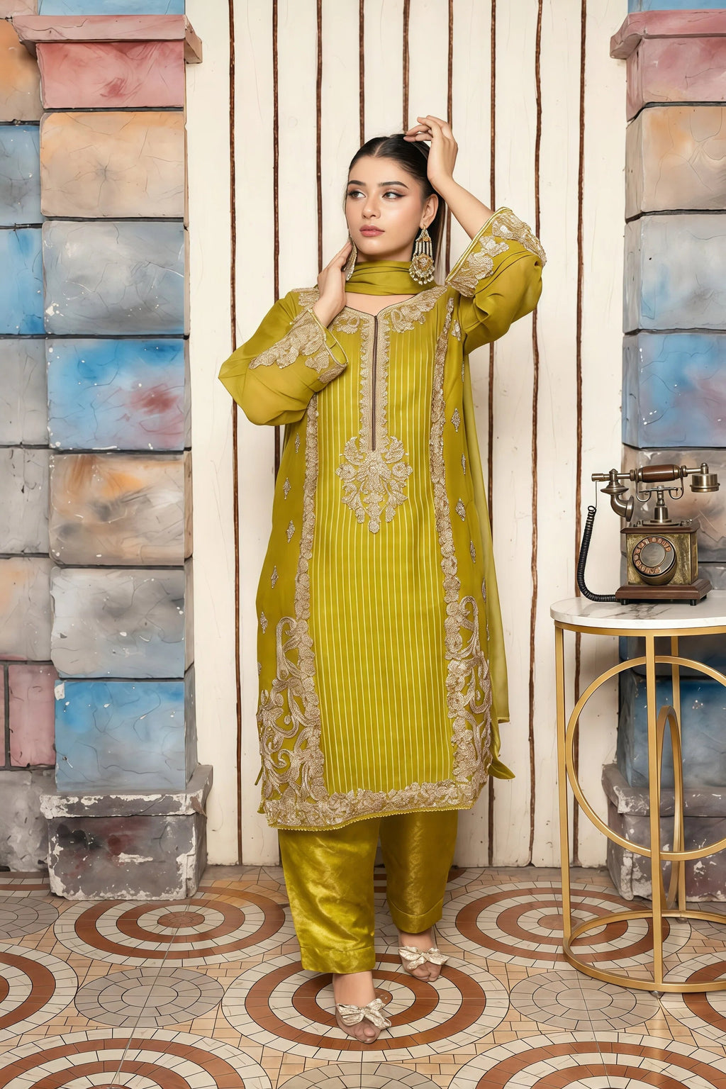 Chiffon Suit with Handmade Embroidery & Zari – Front Pose | BG Creation | CA-793S
