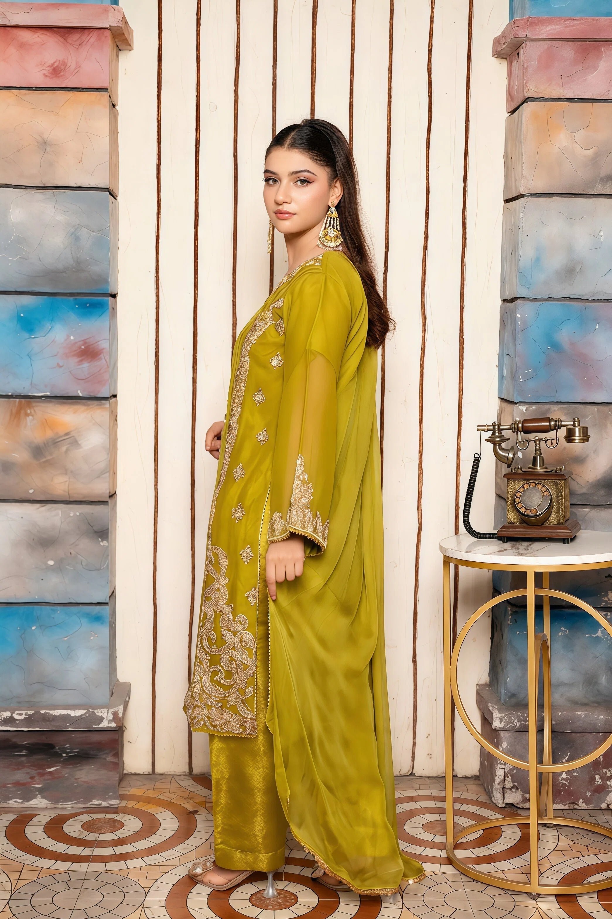 Chiffon Suit with Handmade Embroidery & Zari – Side View | BG Creation | CA-793S