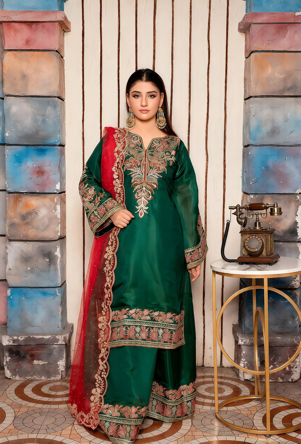 Trendy Korean Silk Suit with Garara & Net Dupatta – Front View | BG Creation | KB-846