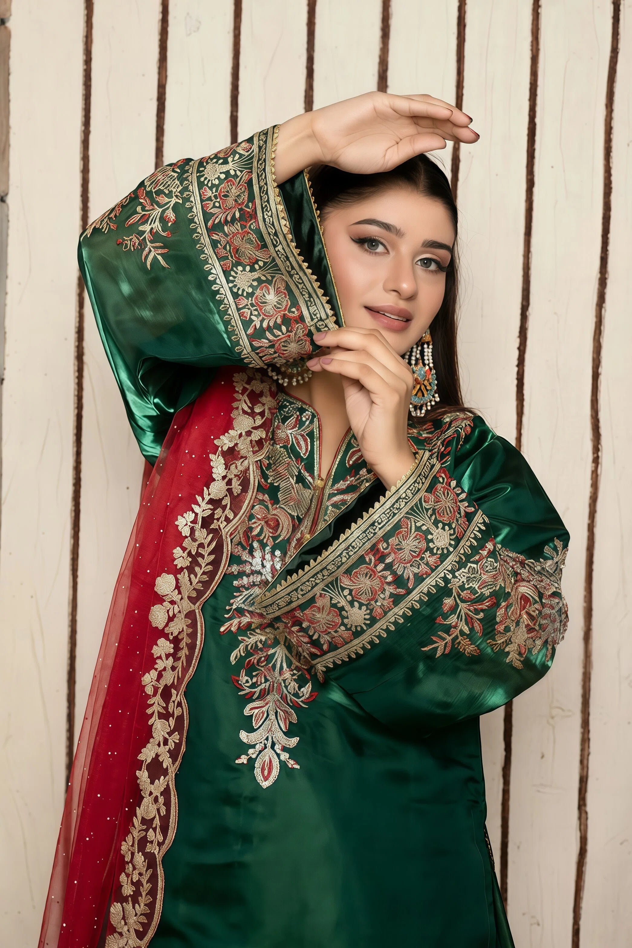 Trendy Korean Silk Suit with Garara & Net Dupatta – Model Pose | BG Creation | KB-846