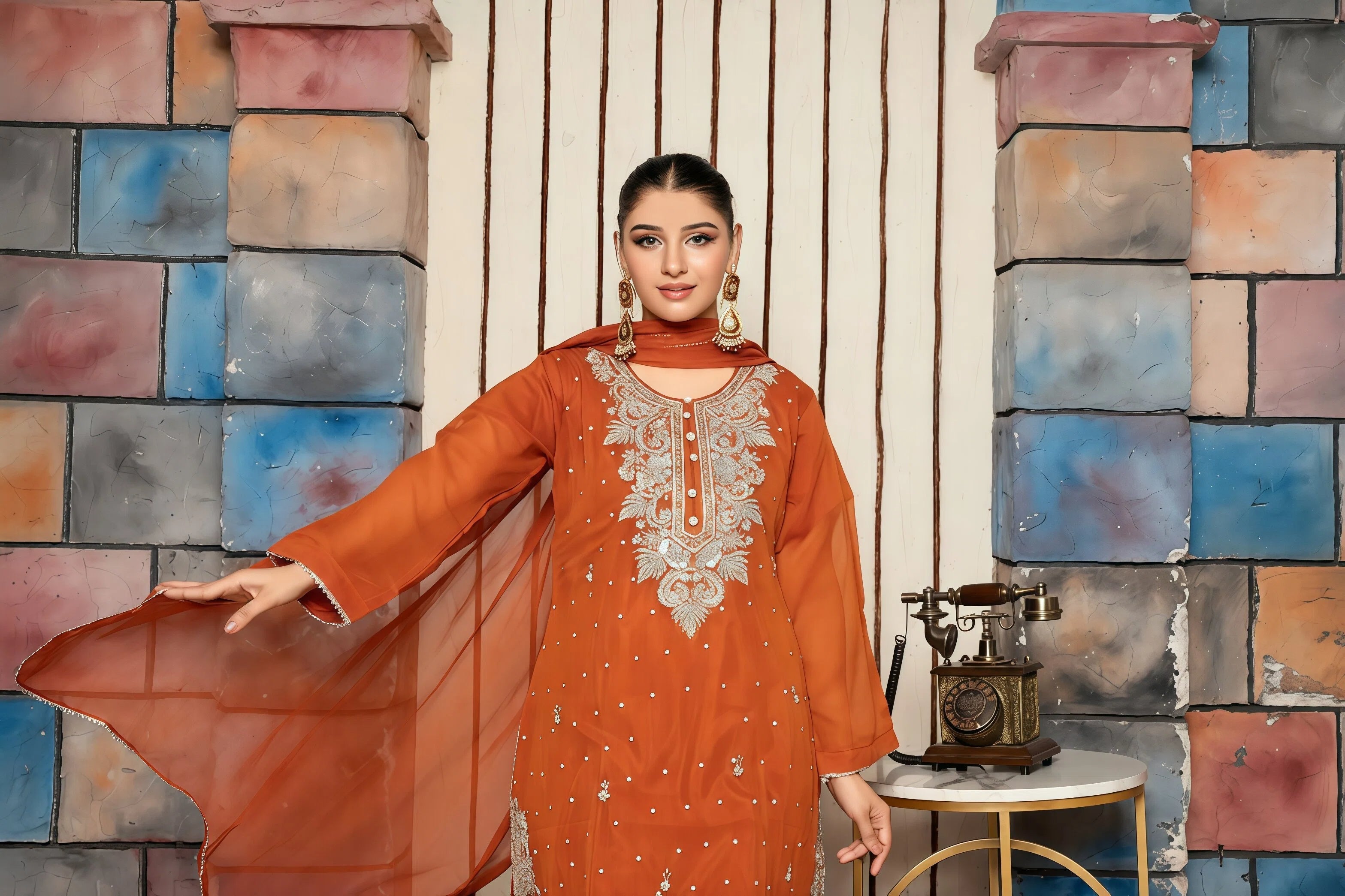 Designer Chiffon Suit with Handmade Detailing – Embroidery Detail | BG Creation | LU-836