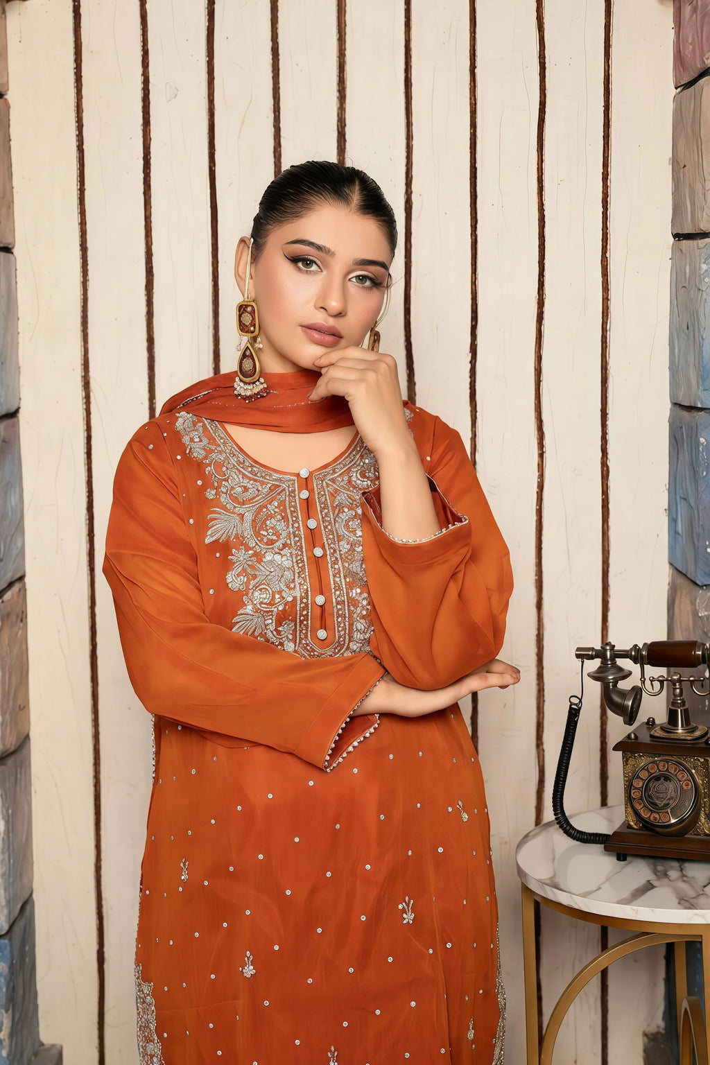 Designer Chiffon Suit with Handmade Detailing – Front Pose | BG Creation | LU-836