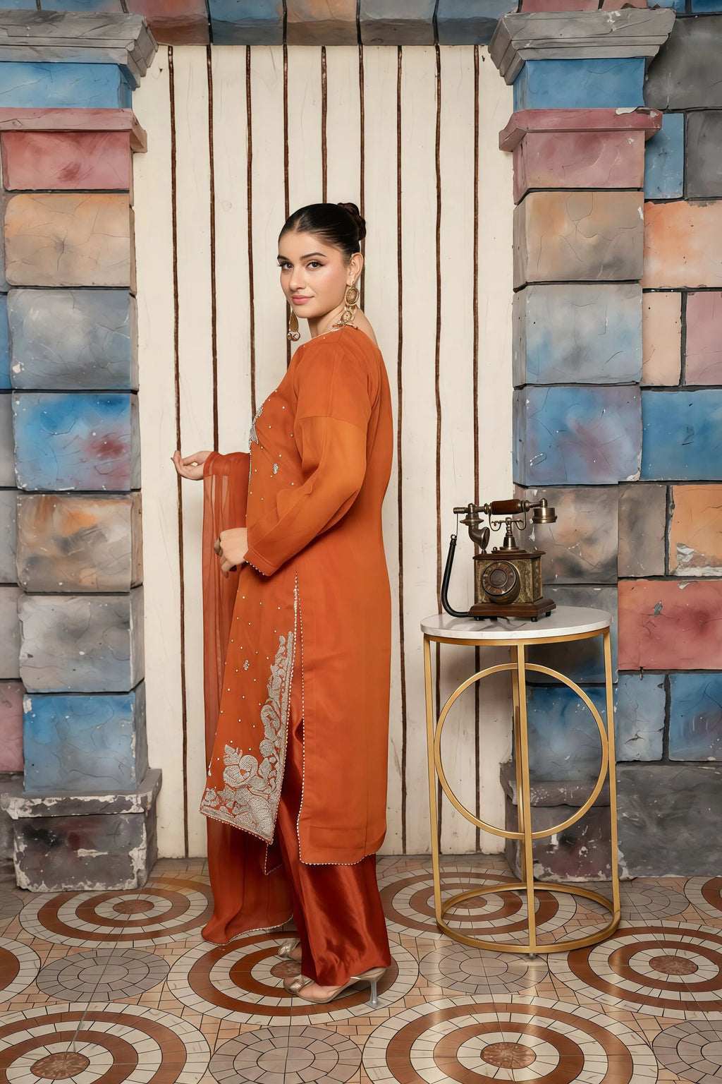 Designer Chiffon Suit with Handmade Detailing – Side View | BG Creation | LU-836