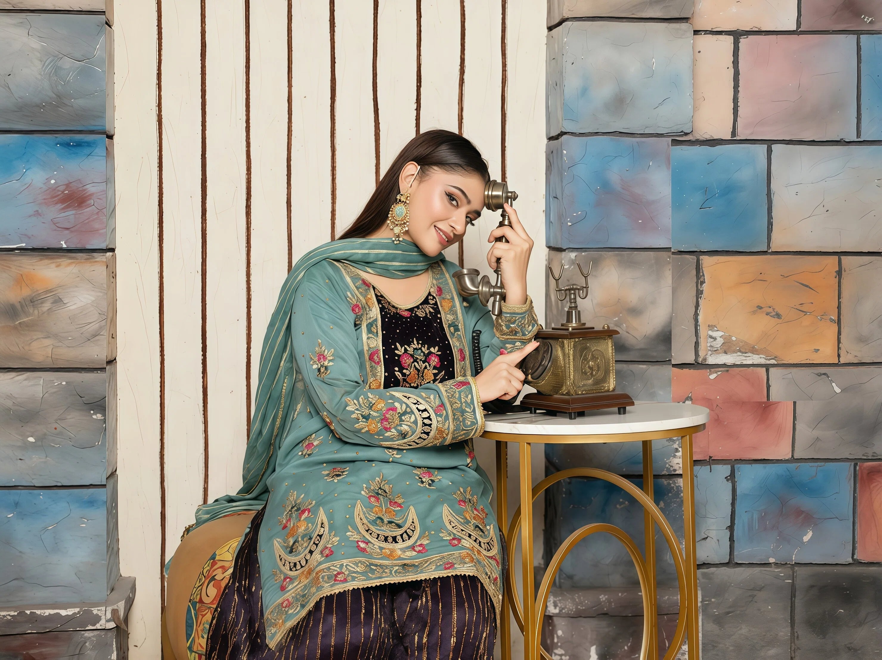 Chiffon Suit with Handmade Embroidery & Crush Sharara – Embroidery Detail | BG Creation | PR-842