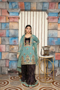 Chiffon Suit with Handmade Embroidery & Crush Sharara – Front View | BG Creation | PR-842