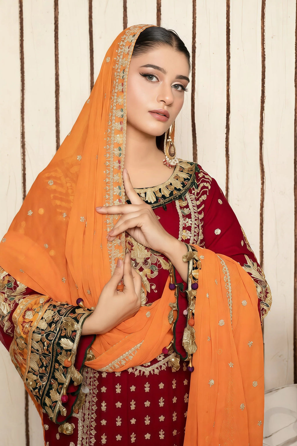 Festive Chiffon Suit with Applic & Stones – Model Pose | BG Creation | RV-838