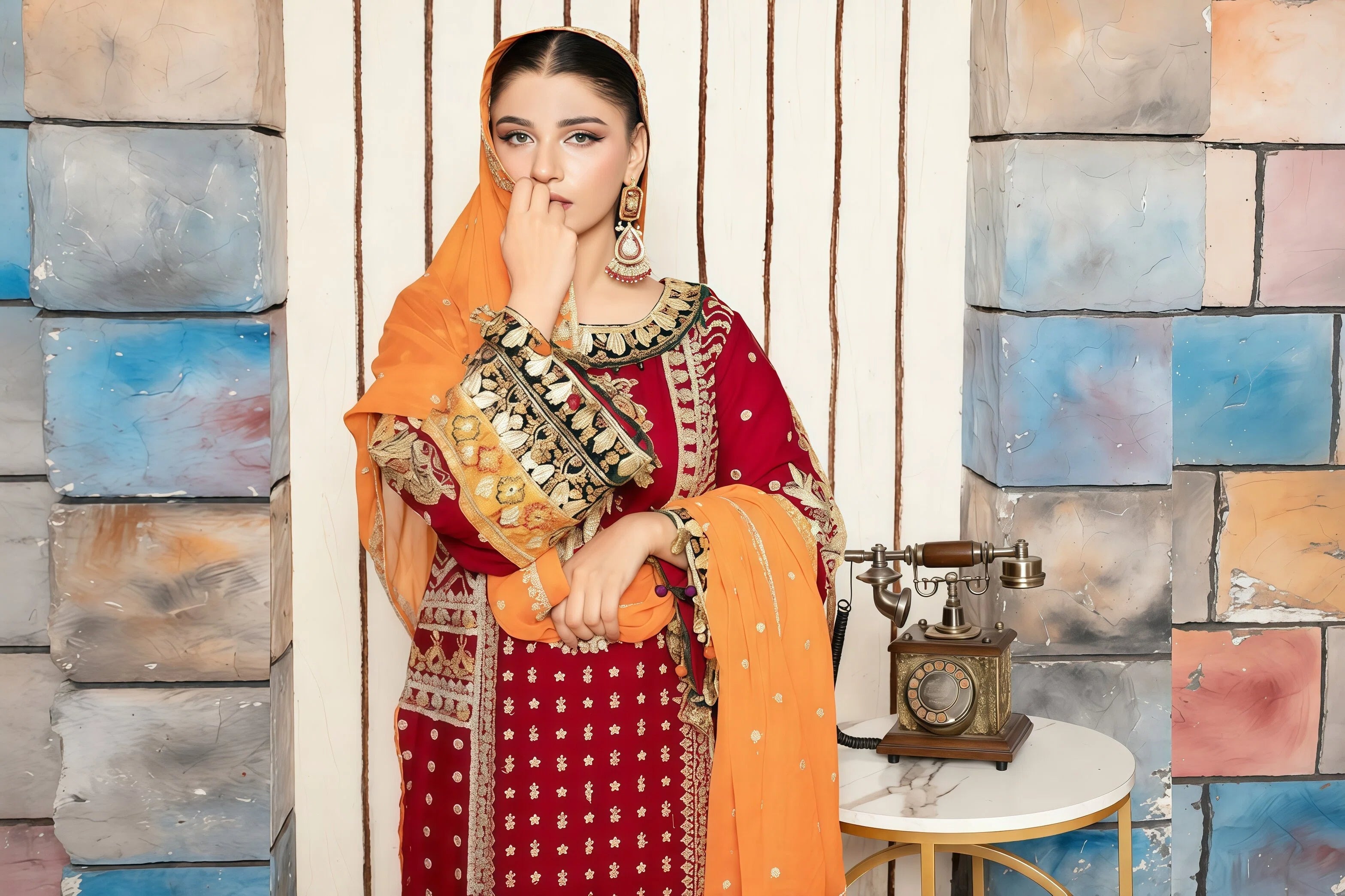 Festive Chiffon Suit with Applic & Stones – Full View | BG Creation | RV-838