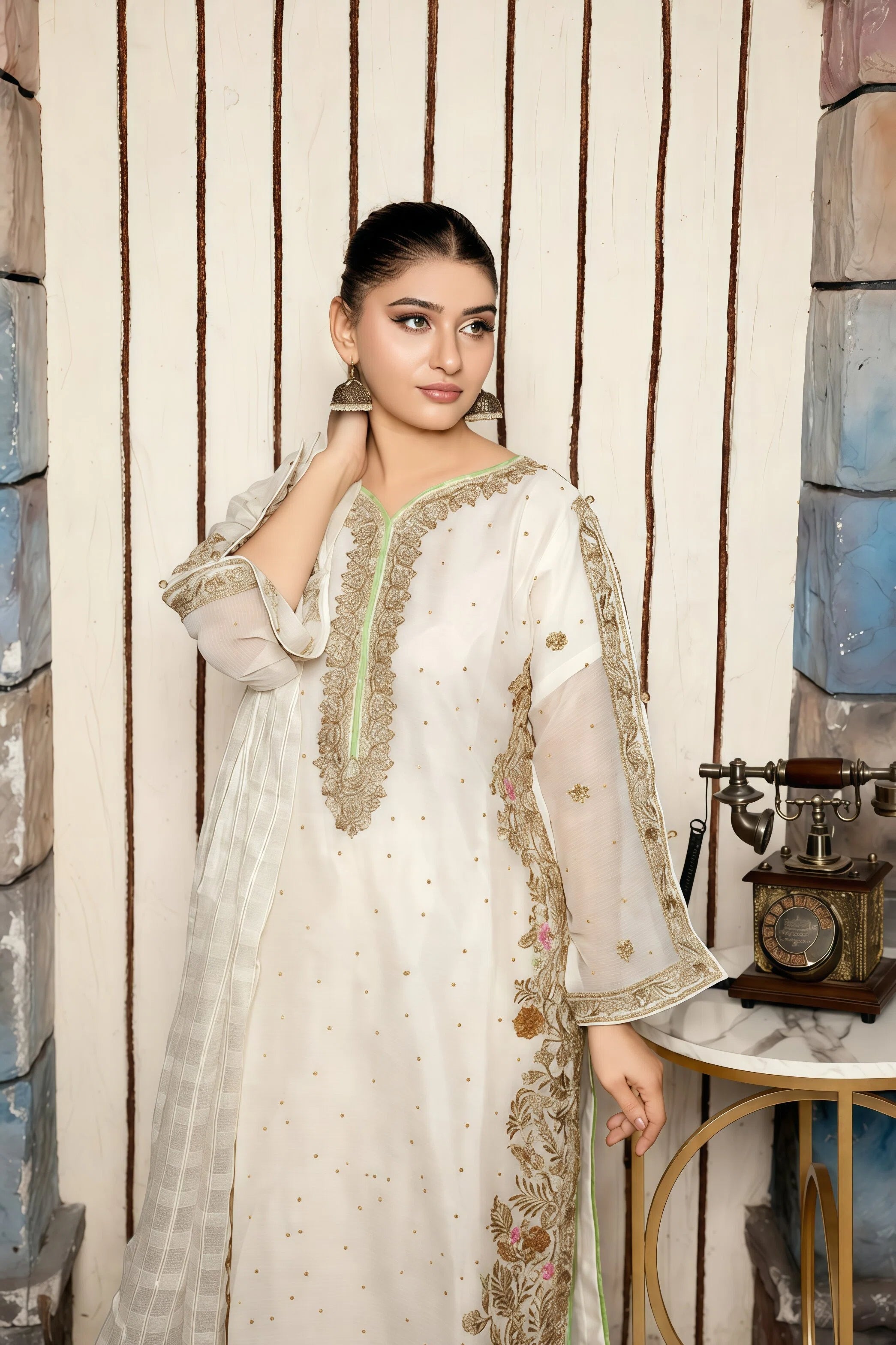 Chiffon Suit with Front & Back Embroidery – Model Pose | BG Creation | VD-812C