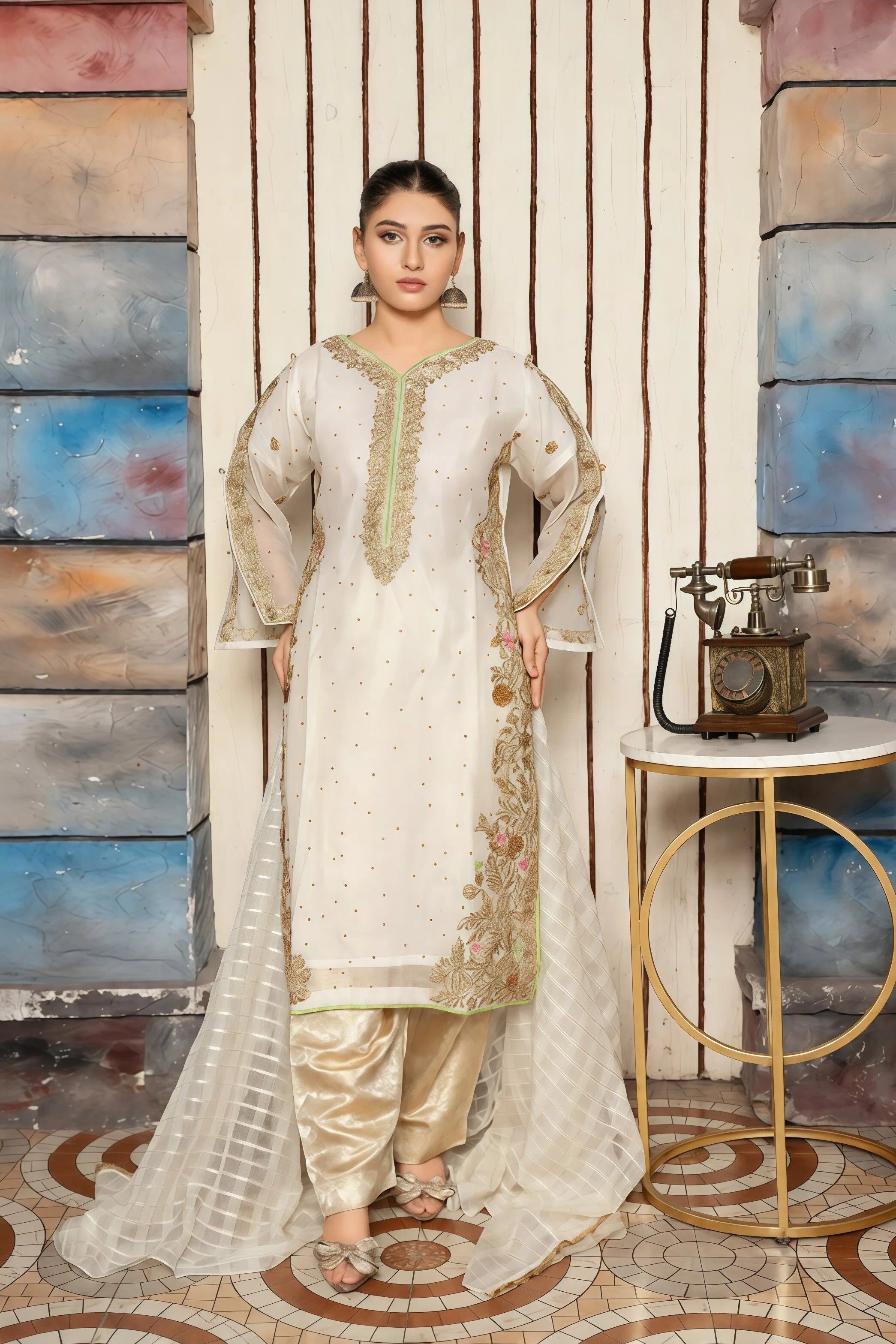 Chiffon Suit with Front & Back Embroidery – Full View | BG Creation | VD-812C