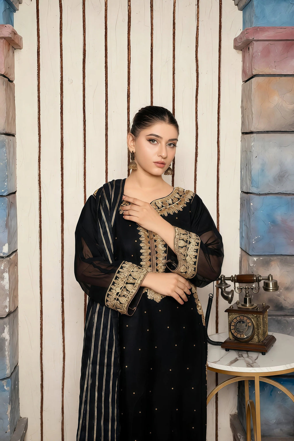 Chiffon Suit with Full Embroidery & Zari Work – Front Pose | BG Creation | VD-816