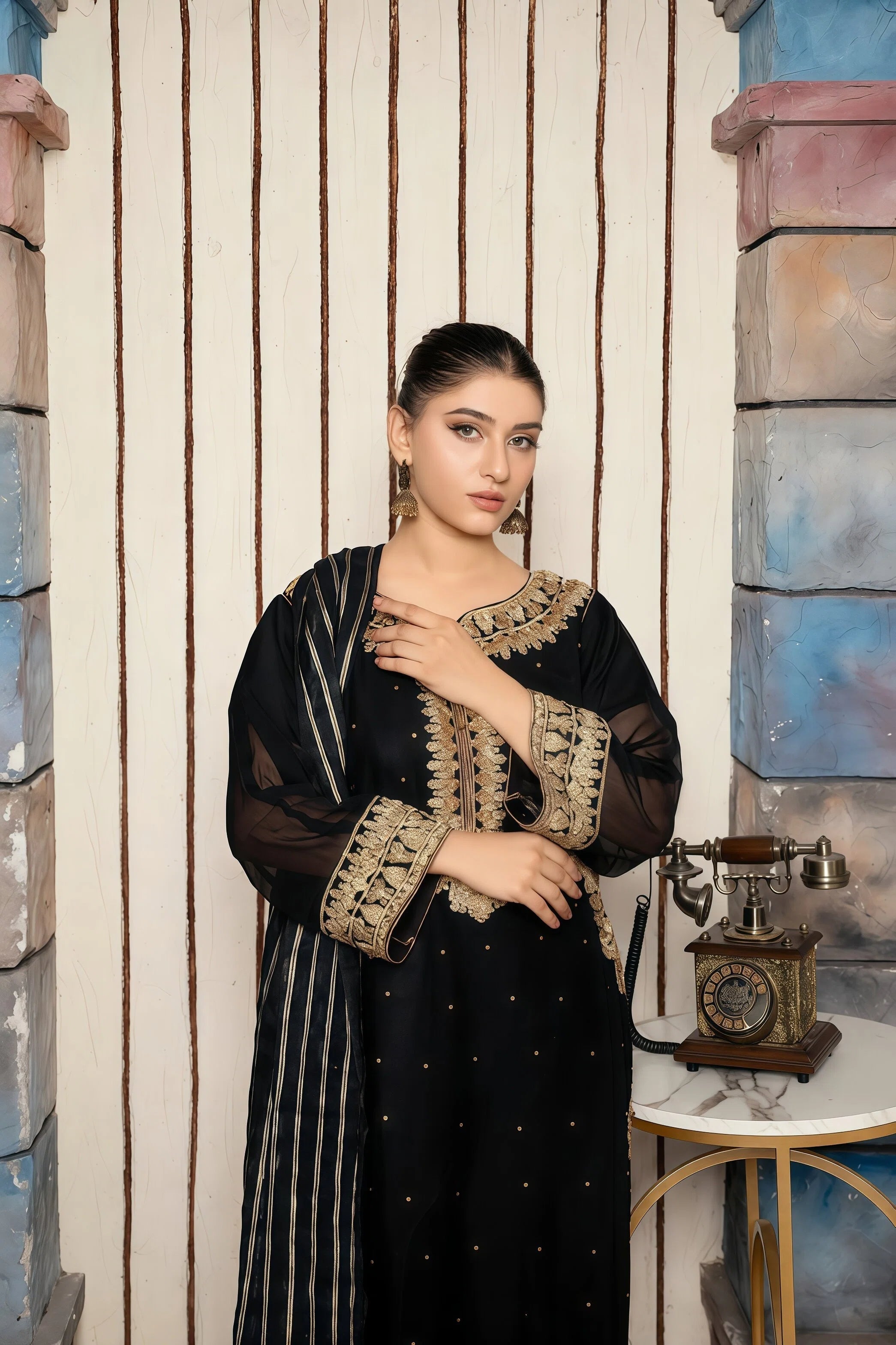 Chiffon Suit with Full Embroidery & Zari Work – Front Pose | BG Creation | VD-816