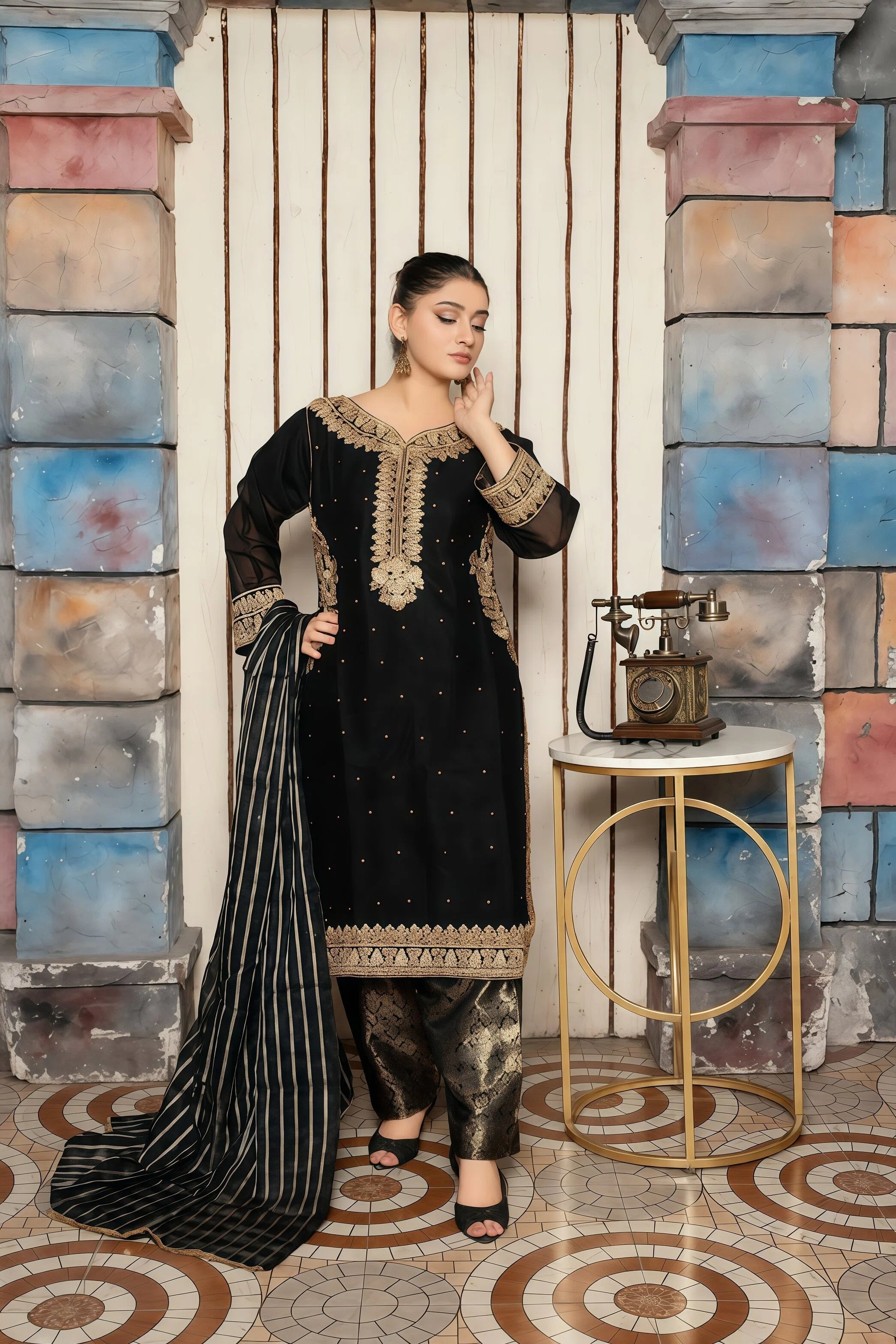 Chiffon Suit with Full Embroidery & Zari Work – Front View | BG Creation | VD-816