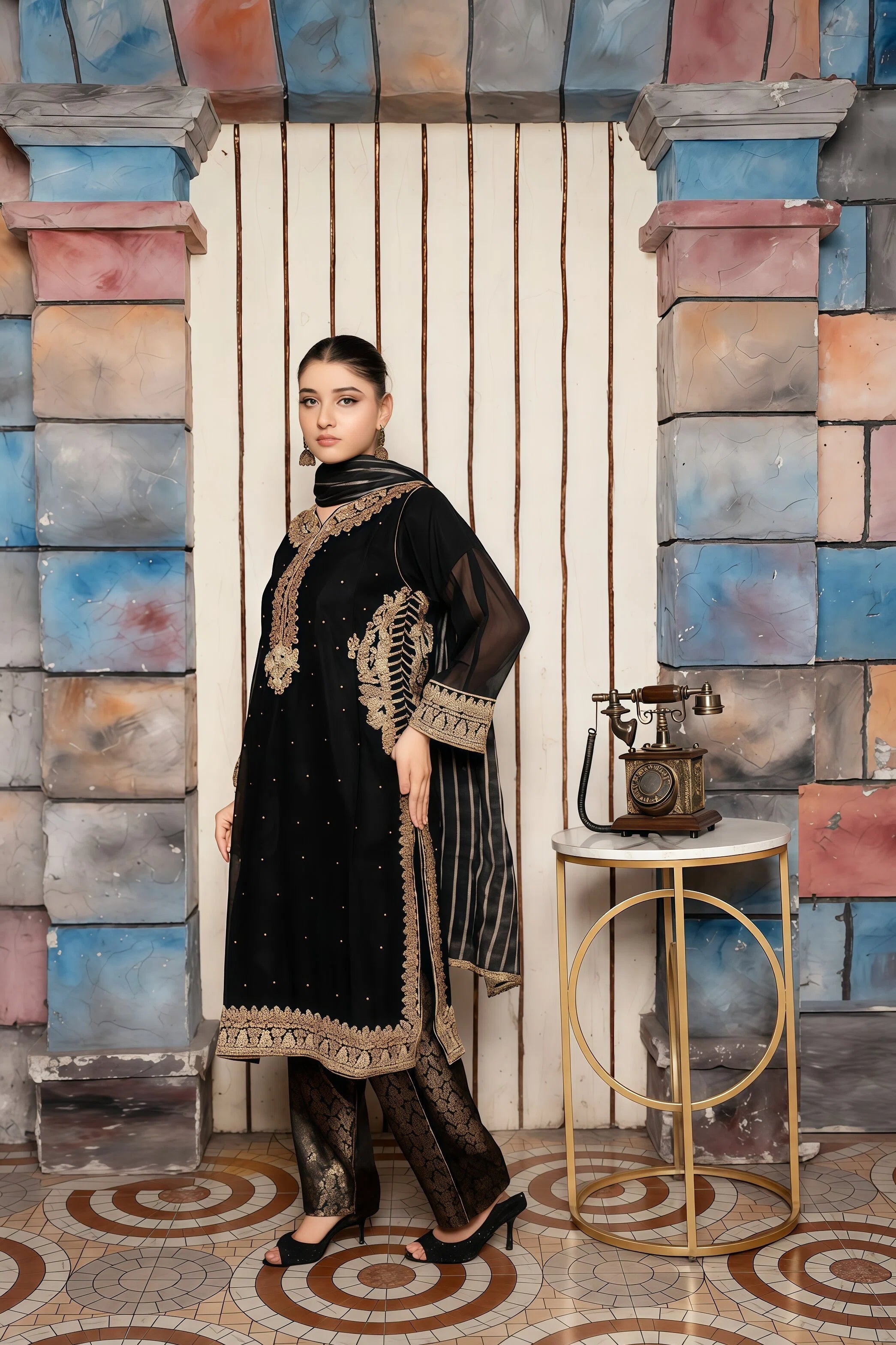 Chiffon Suit with Full Embroidery & Zari Work – Model Pose | BG Creation | VD-816