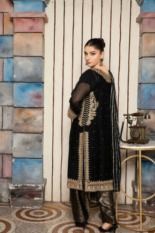 Chiffon Suit with Full Embroidery & Zari Work – Side View | BG Creation | VD-816